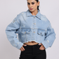 Light Blue Distressed Cropped Denim Jacket