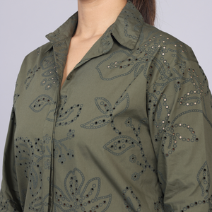 Deep Olive Cutwork Shirt
