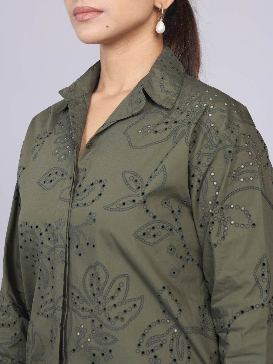 Deep Olive Cutwork Shirt