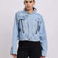Light Blue Cropped Denim Jacket with Zip Detail