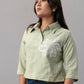 Olive Mist Textured Floral Polo Top