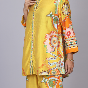Yellow Silk Co-Ord Set with Floral Print