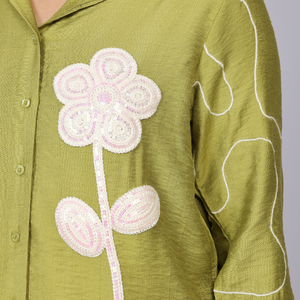 Buy Lime Bloom Embroidered Shirt - Buy Stylish Tops for Women Online in India - Natica