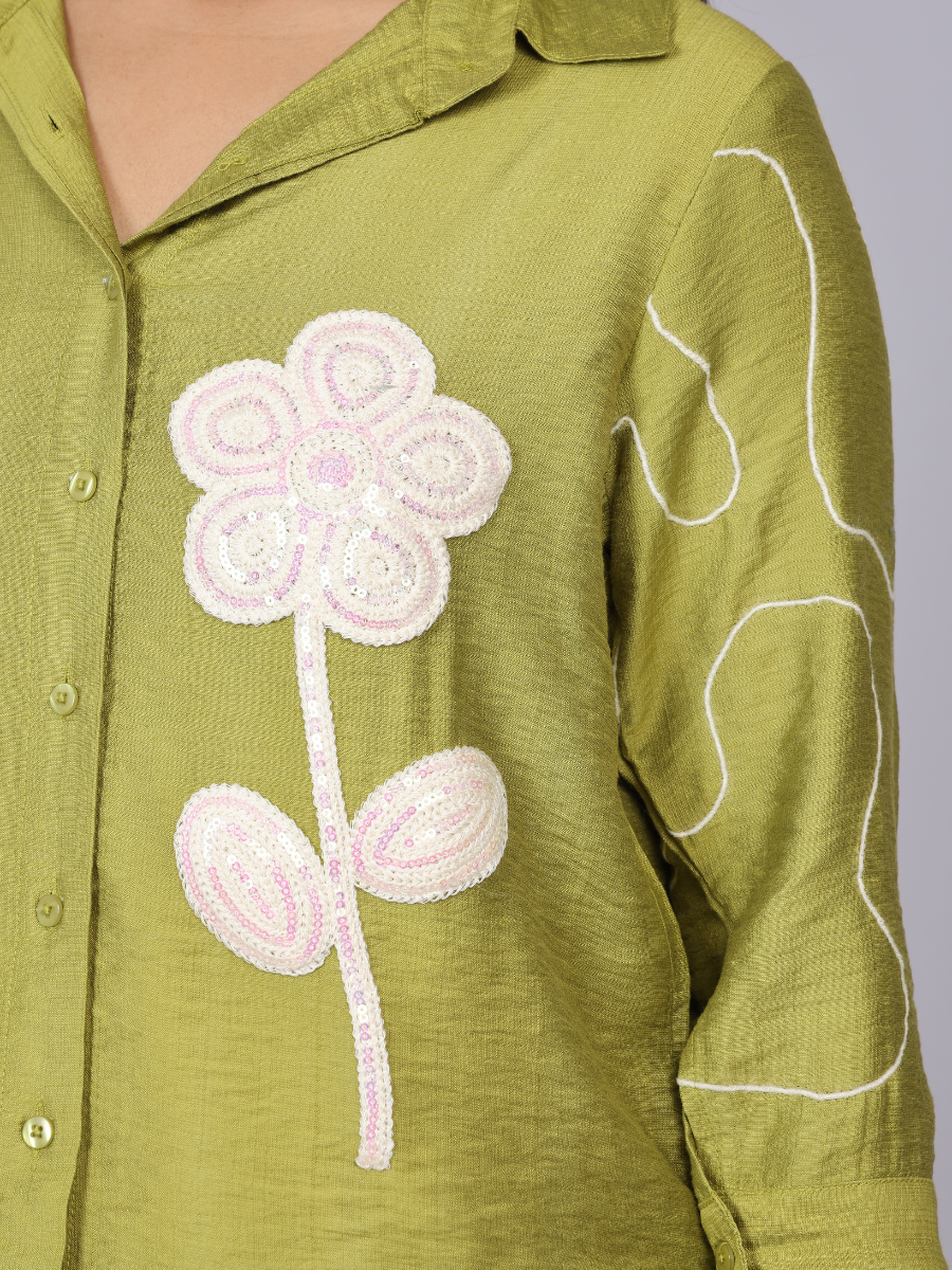 Buy Lime Bloom Embroidered Shirt - Buy Stylish Tops for Women Online in India - Natica