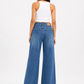 Blue Rhinestone Embellished High Waist Wide Leg Jeans