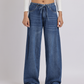 Blue Drawstring Waist Wide-Leg Denim Jeans