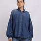 Oversized Dark Blue Denim Shirt with Dropped Shoulder