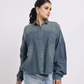 Oversized Dark Mid Blue Denim Shirt with Dropped Shoulder