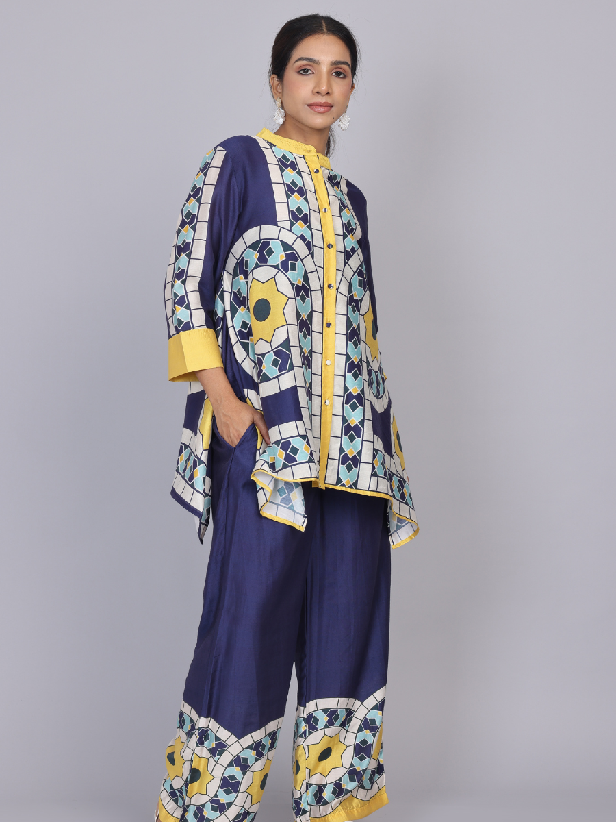 Blue Silk Print Co-Ords Set