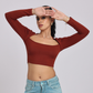 Chic & Sexy Square Neck Fitted Crop Top - Brown