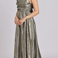 Metallic Gold Cowl-Neck Bow-Back Midi Dress