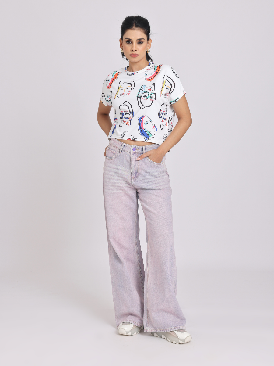 Face Print Relaxed Fit White T-Shirt