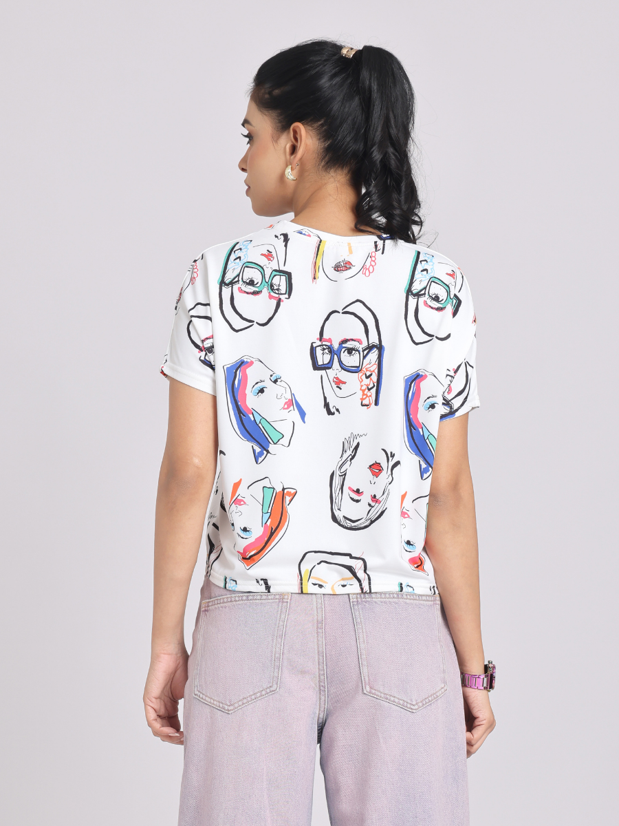 Face Print Relaxed Fit White T-Shirt
