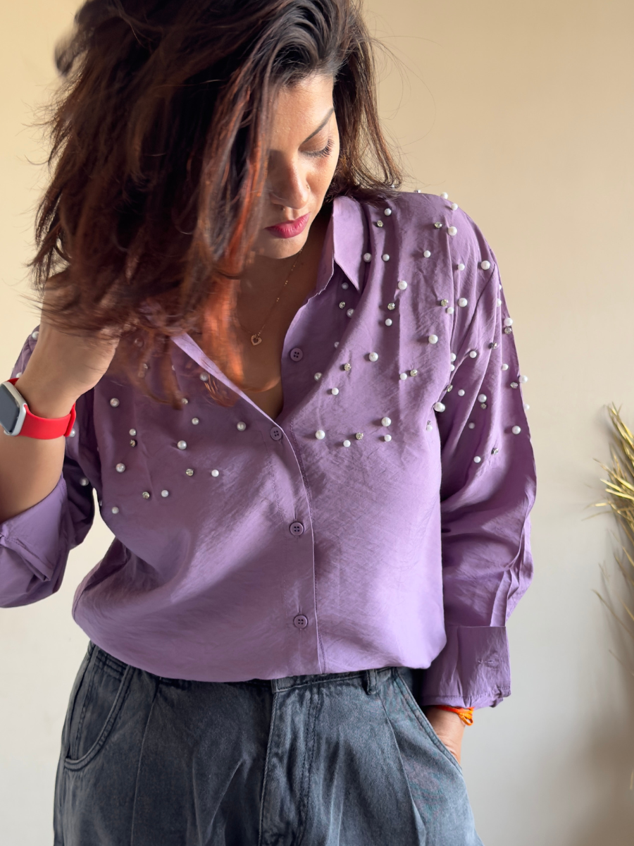 Dusty Lilac Pearl Embellished Shirt