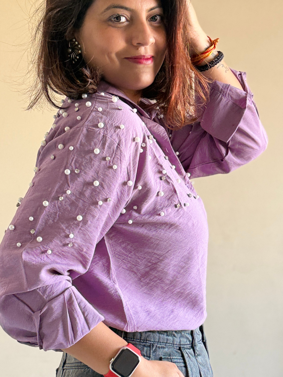 Dusty Lilac Pearl Embellished Shirt