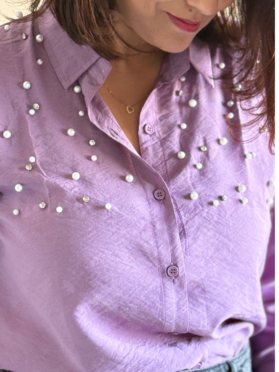 Dusty Lilac Pearl Embellished Shirt