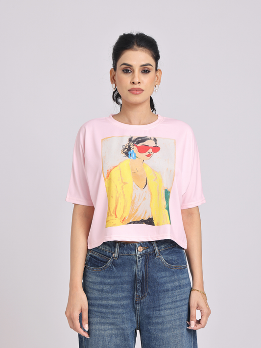 Chic Graphic Print Relaxed Fit T-Shirt - Pink