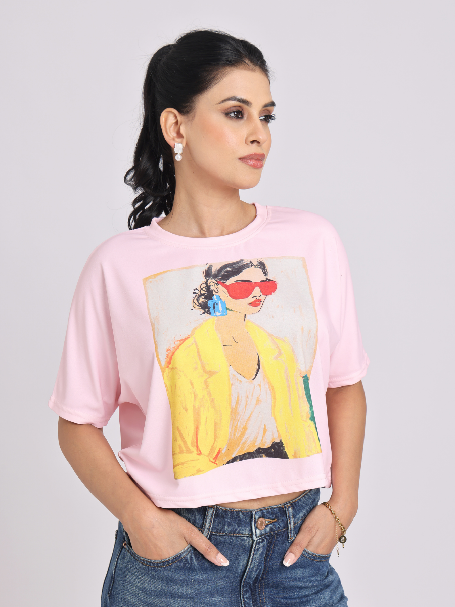 Chic Graphic Print Relaxed Fit T-Shirt - Pink