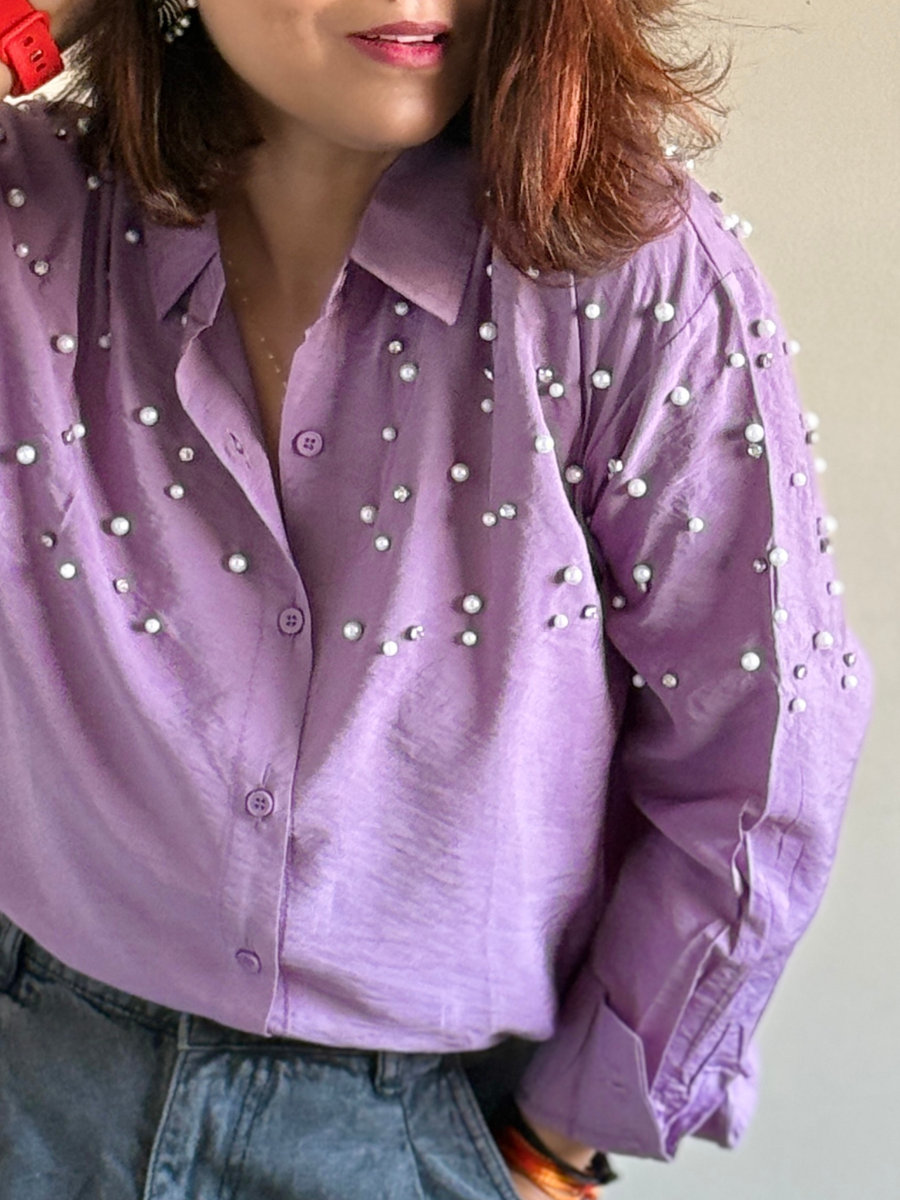 Dusty Lilac Pearl Embellished Shirt