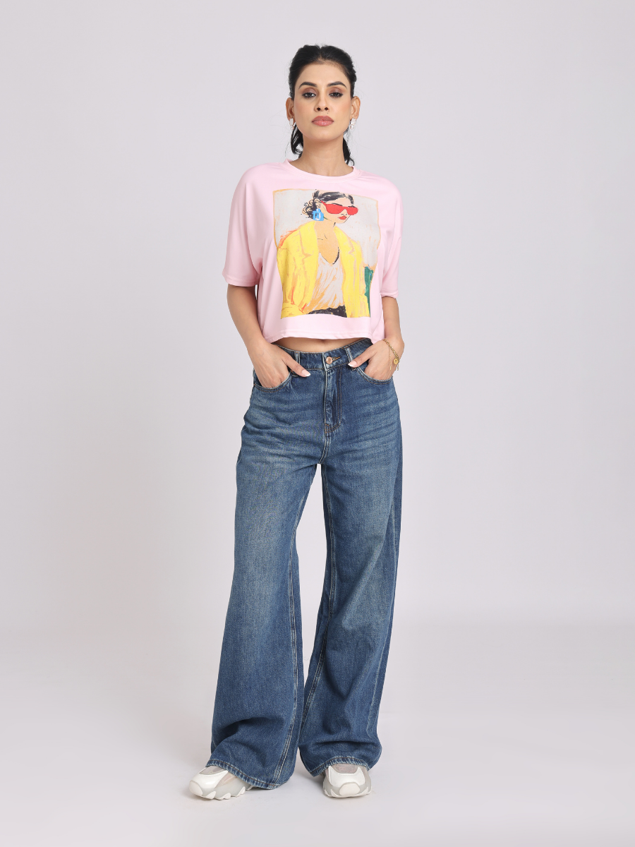 Chic Graphic Print Relaxed Fit T-Shirt - Pink
