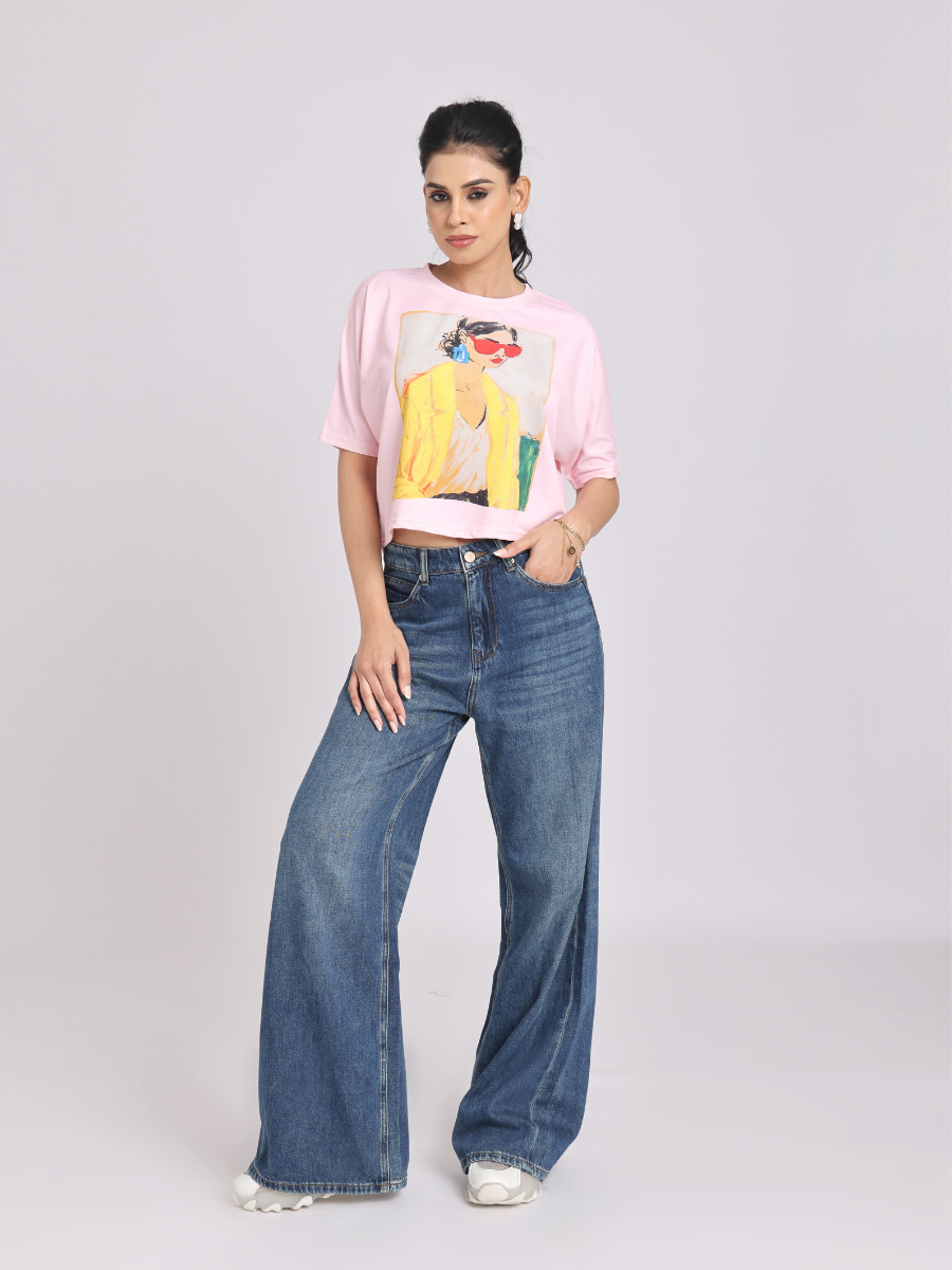 Chic Graphic Print Relaxed Fit T-Shirt - Pink