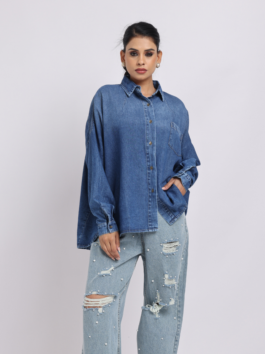Oversized Mid-Blue Denim Shirt