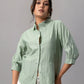 Sage Green Scallop Hem Embroidered Shirt
