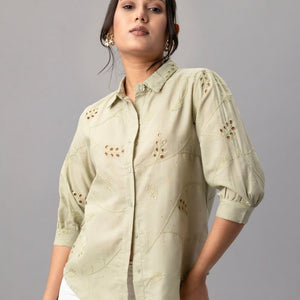 Sage Green Embroidered Cotton Shirt