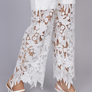 Floral Lace Applique Wide-Leg Jeans