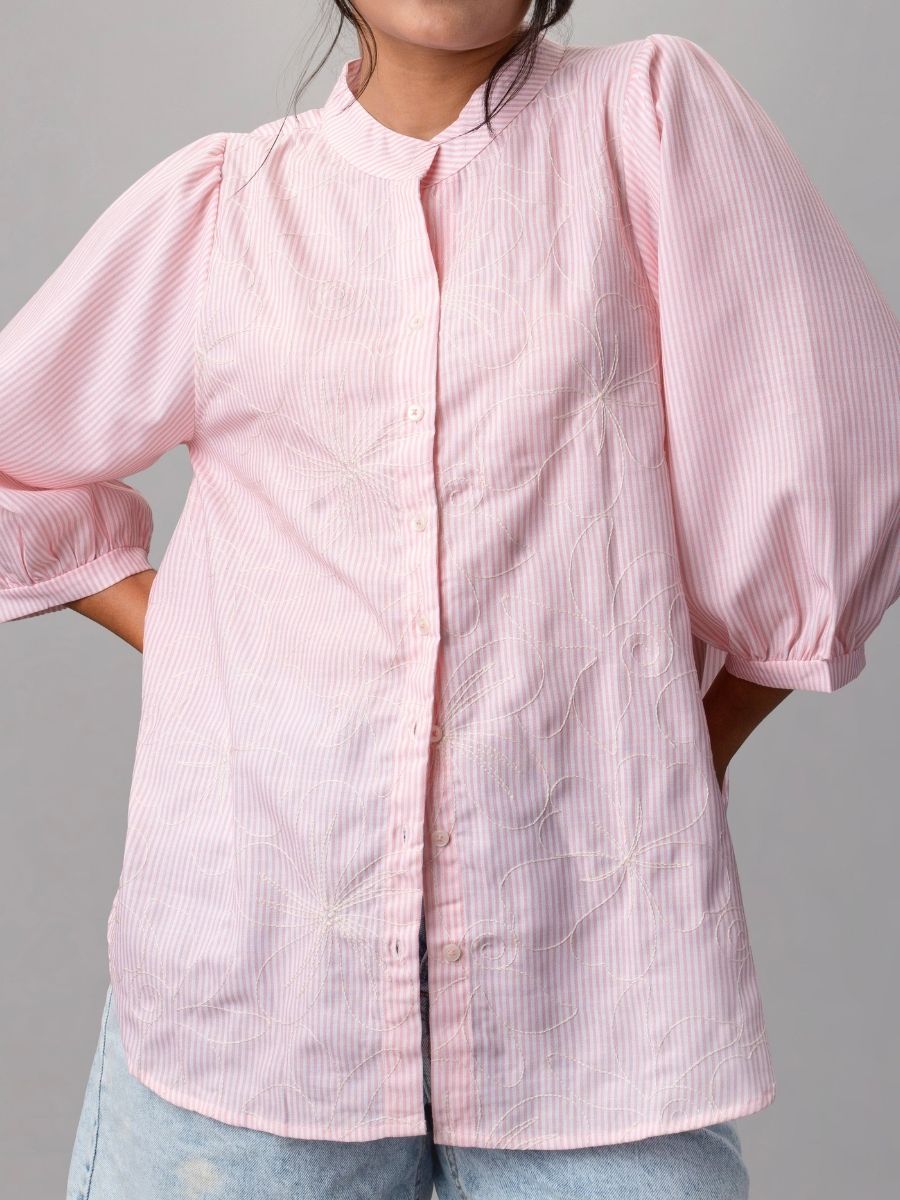 Roseline Reverie Striped Cotton Shirt-Top