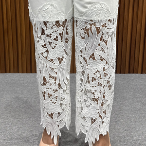 Floral Lace Applique Wide-Leg Jeans
