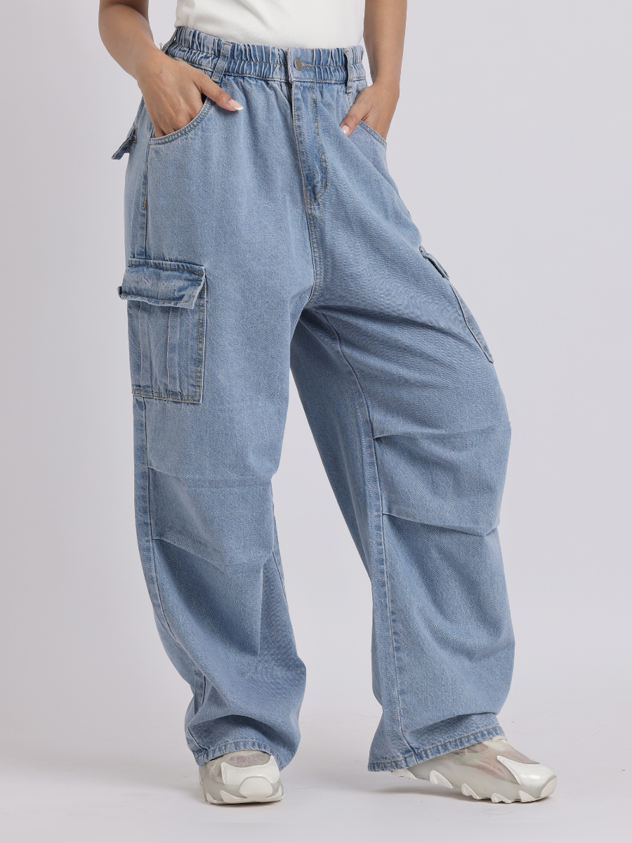 Light Blue Wide-Leg Cargo Jeans