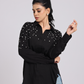 Black Oversized Pearl & Diamond Embellished Shirt