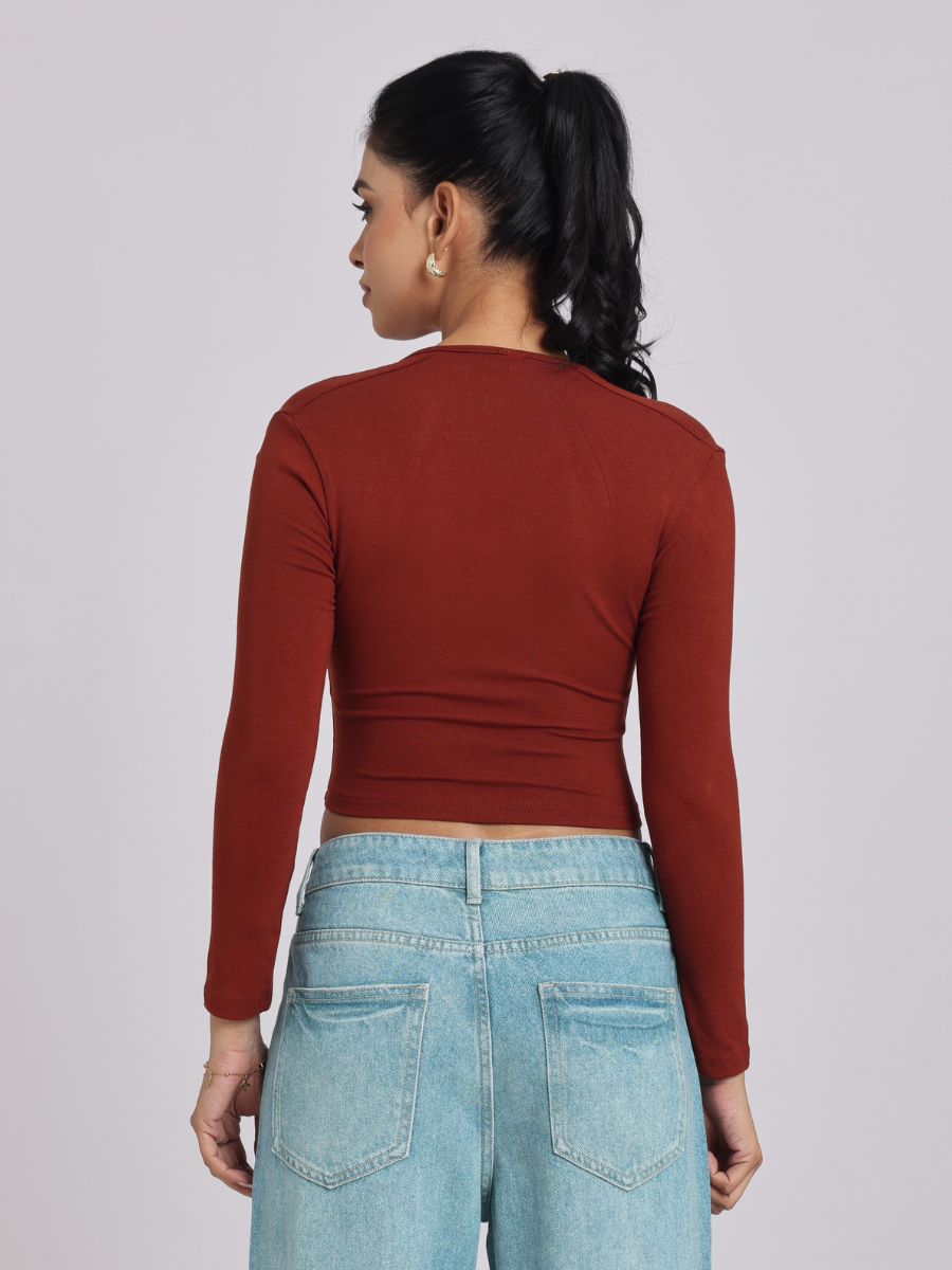 Chic & Sexy Square Neck Fitted Crop Top - Brown