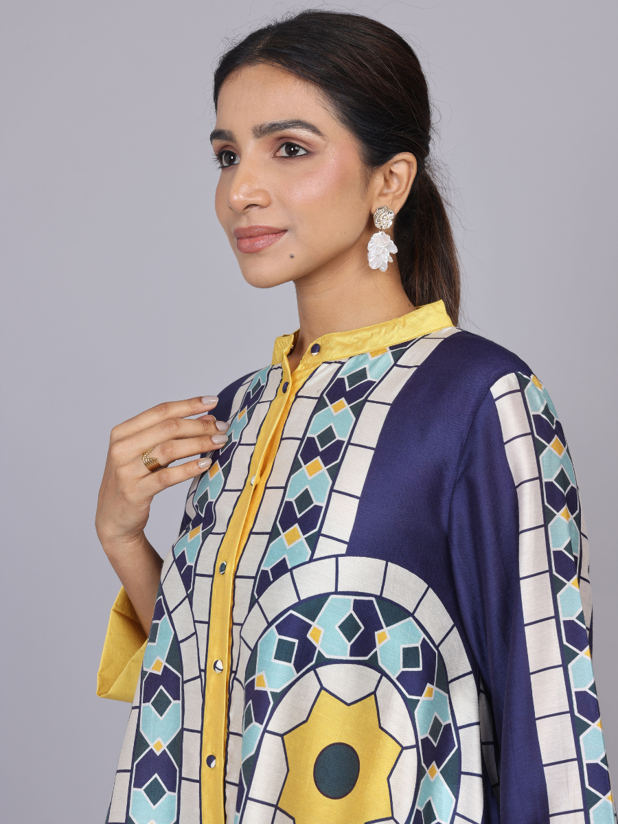 Blue Silk Print Co-Ords Set