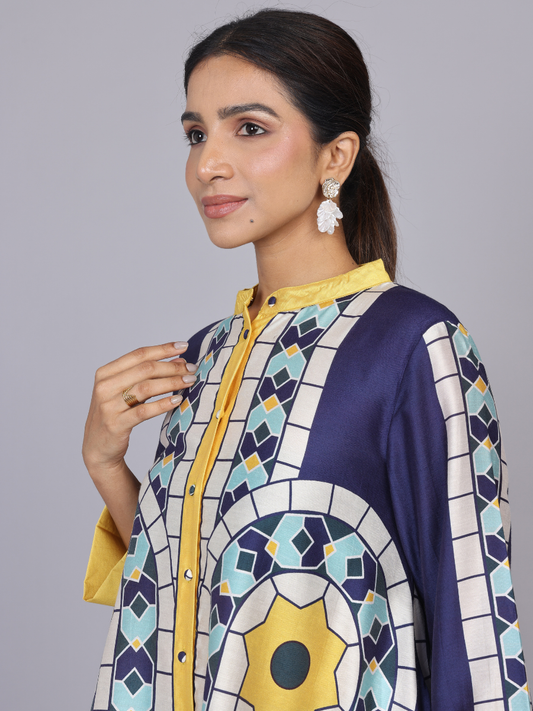 Blue Silk Print Co-Ords Set