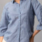 Blue Cotton Shirt with Cutwork Embroidery