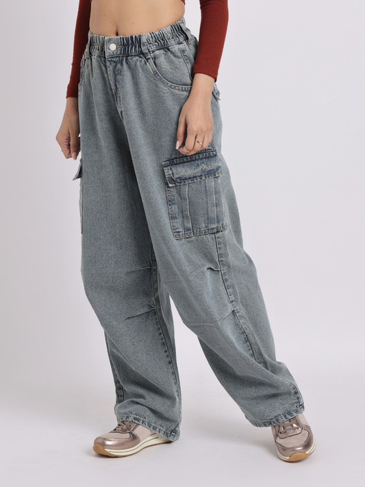 Relaxed Fit Cargo-Style Denim Jeans