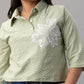 Olive Mist Textured Floral Polo Top