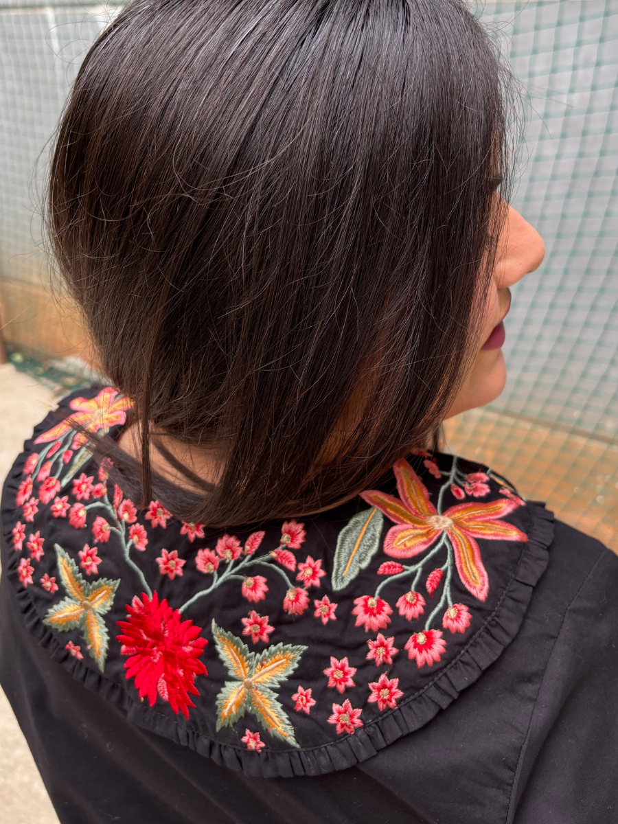 Embroidered Black Collar Dress
