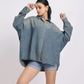 Oversized Mid Blue Denim Shirt with Dropped Shoulder