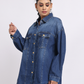 Dark Blue Oversized Denim Shirt with Dropped Shoulder