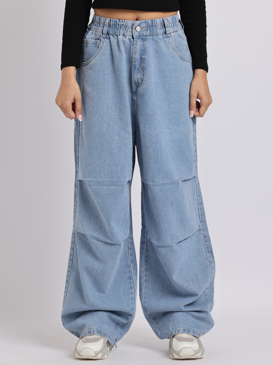High-Waist Elasticated Wide-Leg Denim Jeans