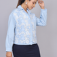 Sky Bloom Lace Cotton Shirt with Adjustable Hem