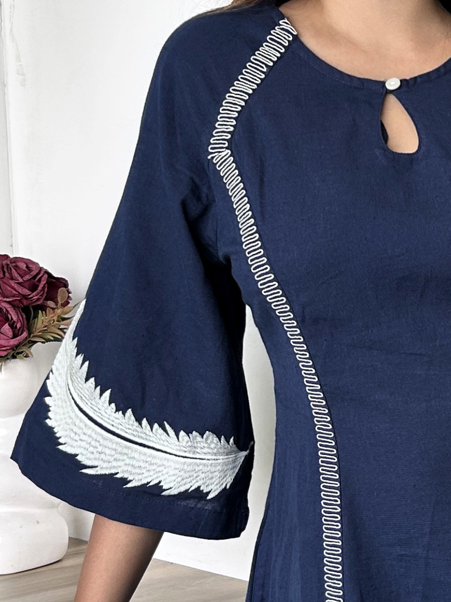 Midnight Blue Embroidered Flared Dress