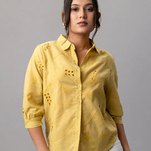 Sunbeam Yellow Embroidered Cotton Shirt