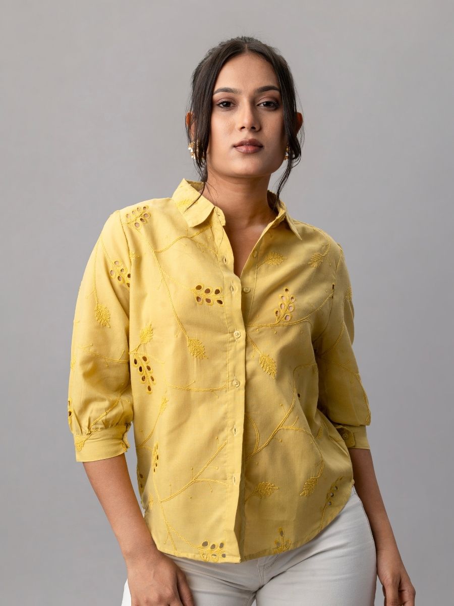Sunbeam Yellow Embroidered Cotton Shirt