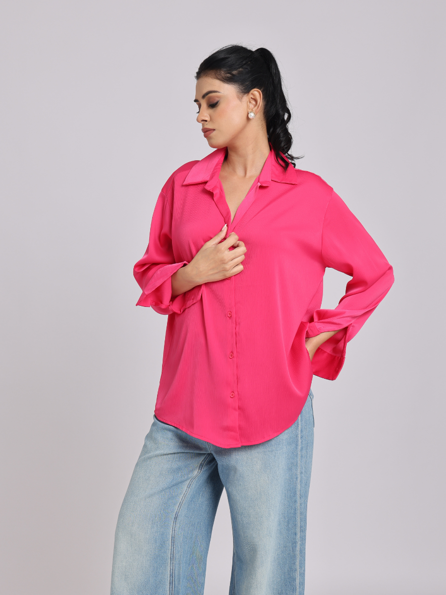 Pink Premium Flowy Satin Oversized Shirt