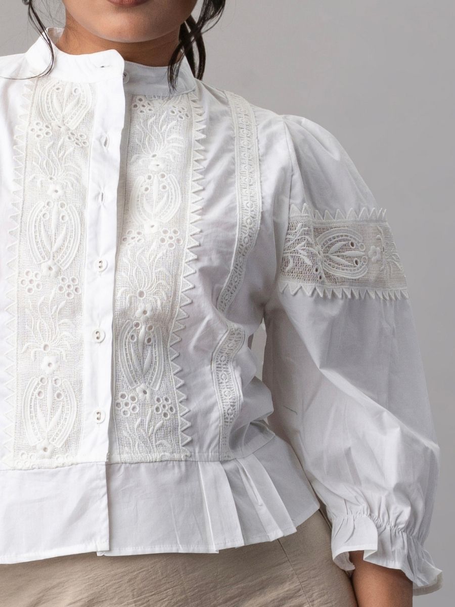 Victorian White Lace Panel Puff Sleeve Blouse