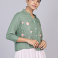Sage Green Blossom Embroidered Cotton Shirt